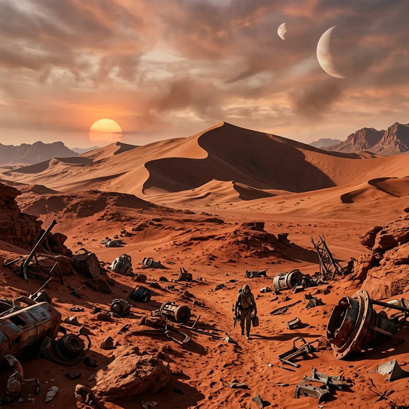 Reddish Earth Landscape on Mysterious Dune-Style Alien Planet