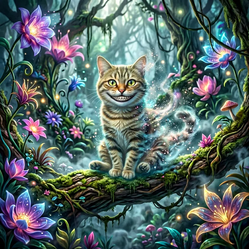 Alice in Wonderland Cat: Mystical Feline in Surreal Forest