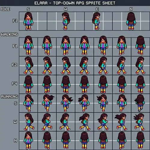 2D Pixel Art Female Character Sprite Sheet for RPG