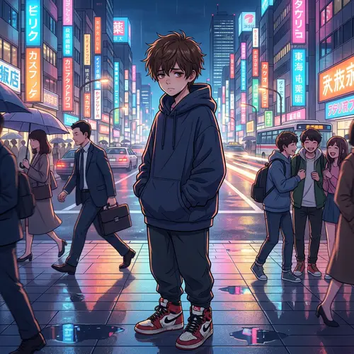 Upset Lonely Boy in Night City | Anime Sketch