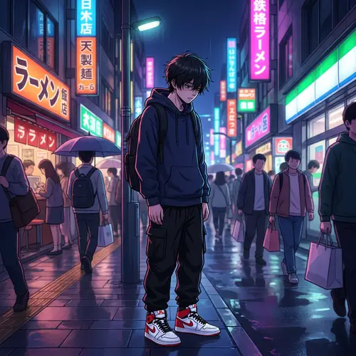 Lonely Boy in Night City Anime Scene