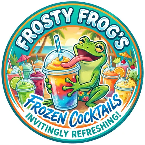 Vibrant Frozen Cocktail Logo - Fun Frogs & Colorful Drinks