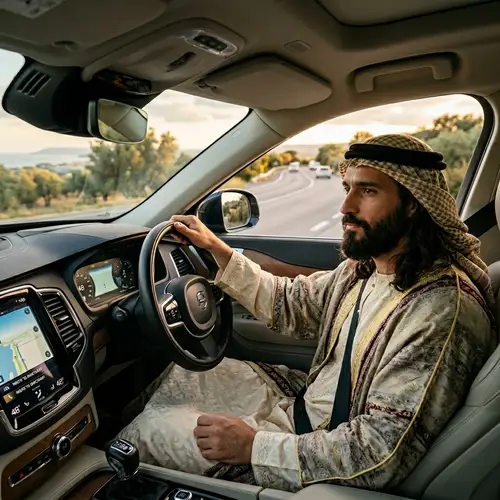 Serene Divine Figure in Modern Car