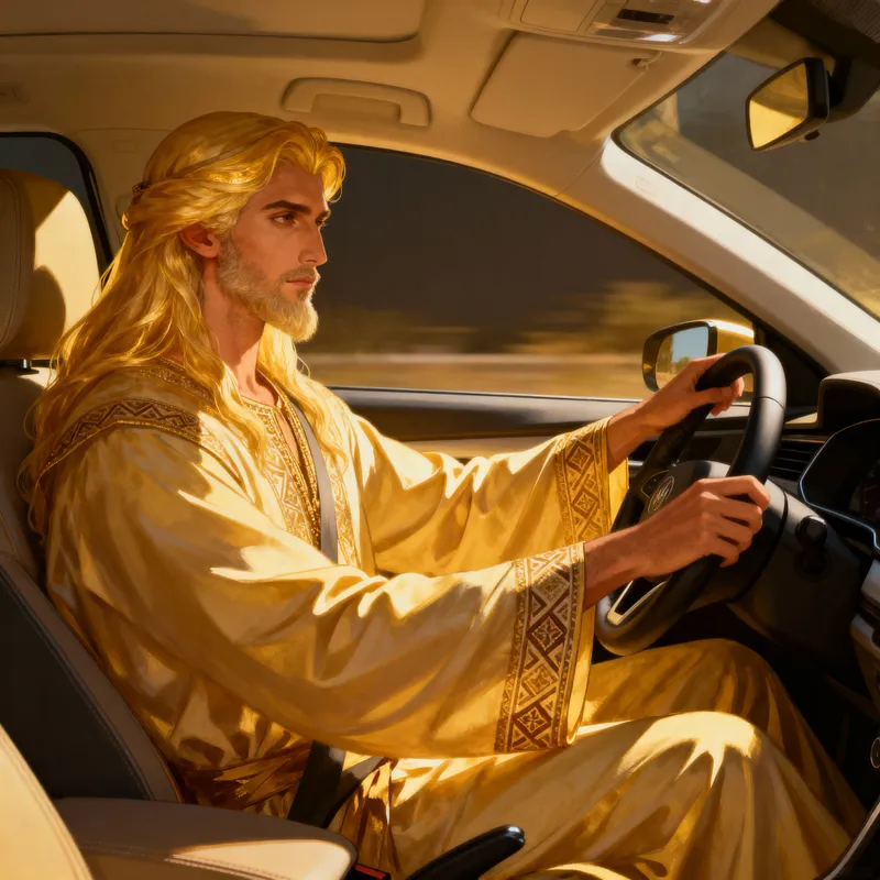 Serene Divine Figure in Modern Car Serene Divine Figure in Modern Car