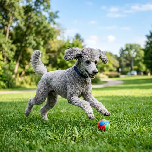 Silver Poodle with Luxury Pet Trim - Playful Outdoor Setting