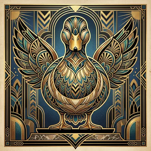 Art Deco Duck Illustration: Symmetrical Elegance & Streamlined Aesthetic