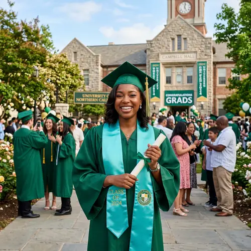 University Graduation in Green Attire