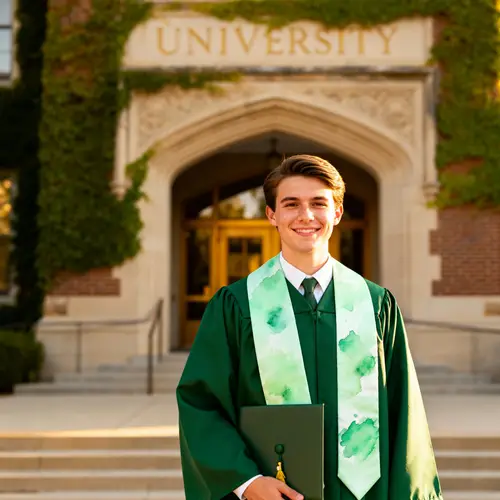 University Graduation in Green Attire