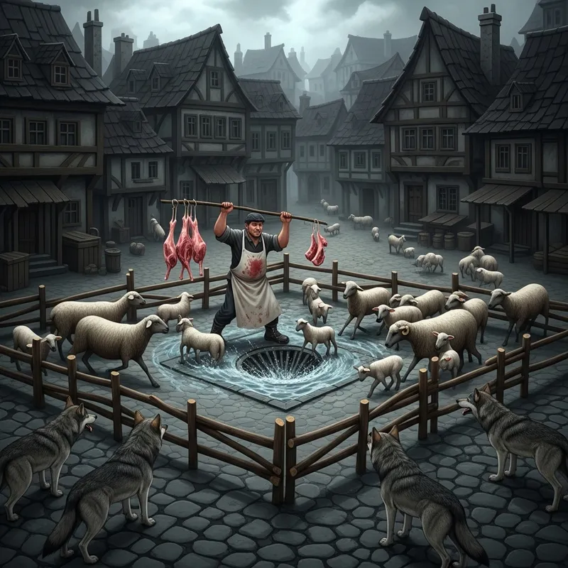 Cobbled Town Square with Sheep and Wolves Cobbled Town Square with Sheep and Wolves