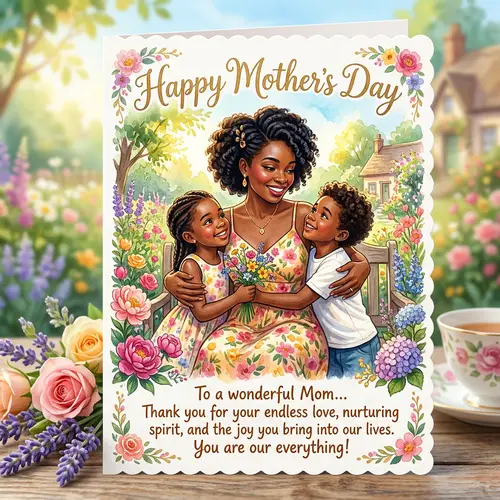 Black Mother Happy Mother's Day Card with Vibrant Flowers