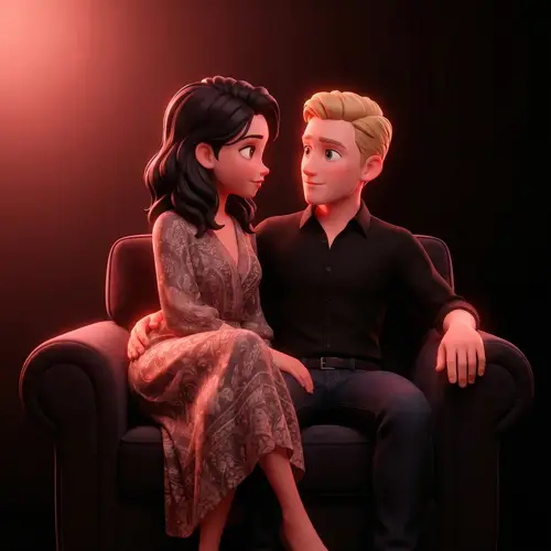 Romantic 3D Anime Style Couple Under Dim Red Light