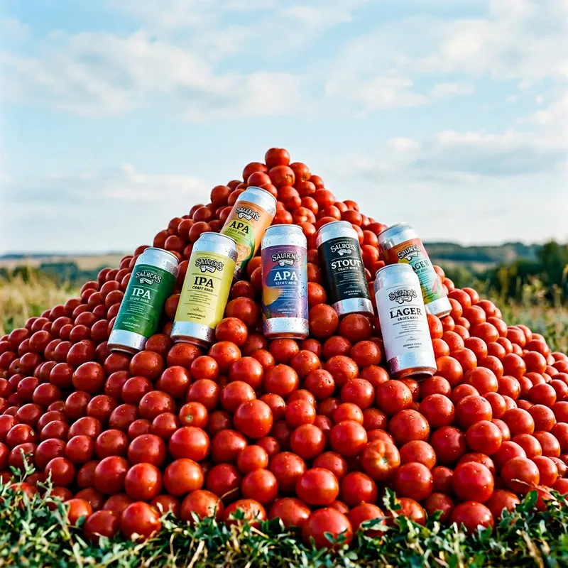 Salden's Beer Cans on Tomato Mountain Painting Salden's Beer Cans on Tomato Mountain Painting