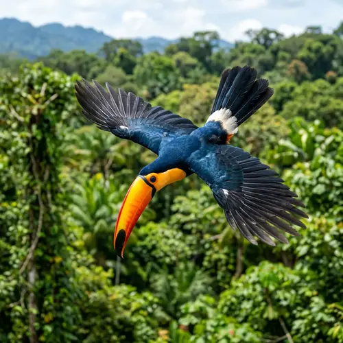 Vibrant Toucan in Flight with Unique Beak