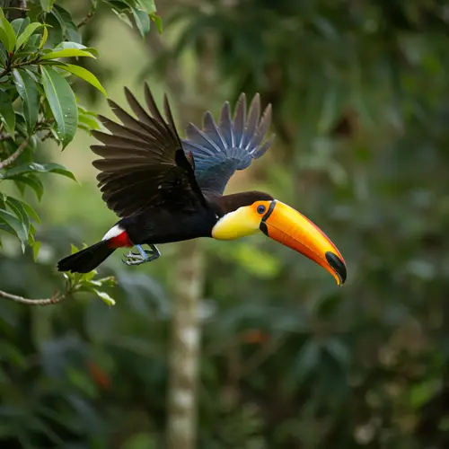Vibrant Toucan in Flight with Unique Beak