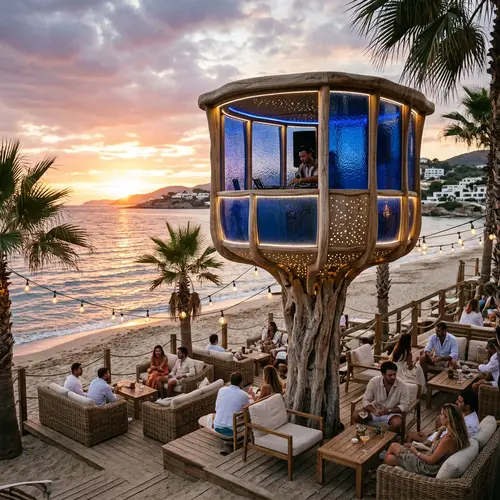 Chic Beachside DJ Booth with Tropical Lounge