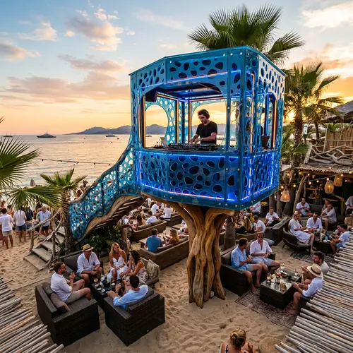 Stunning DJ Booth Overlooking Mediterranean Beach