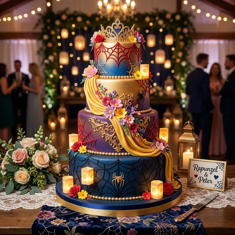 Rapunzel & Spider-Man Themed Wedding Cake Design Rapunzel & Spider-Man Themed Wedding Cake Design