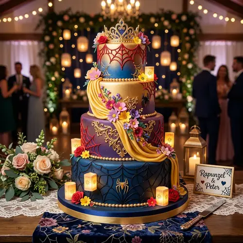 Rapunzel & Spider-Man Themed Wedding Cake Design