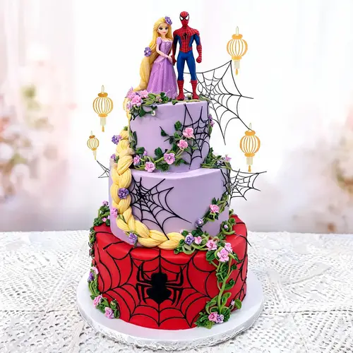 Tangled Rapunzel & Spiderman Wedding Cake Design
