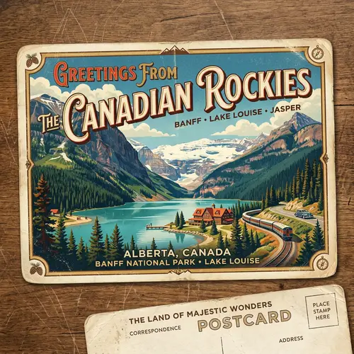 Vintage Travel Postcard with Scenic Landscape