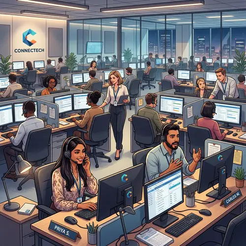 Modern High-Tech Call Center Illustration