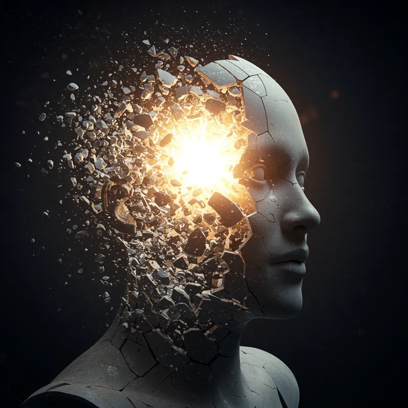 Surreal Shattering: A Human Head in Multidimensional Art