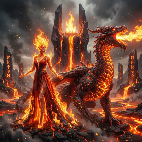 Fire Nymph and Dragon in Sacred Flame Location