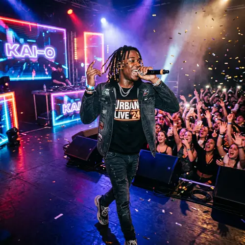 Juice Wrld: Young African Descent Musician on Neon Stage