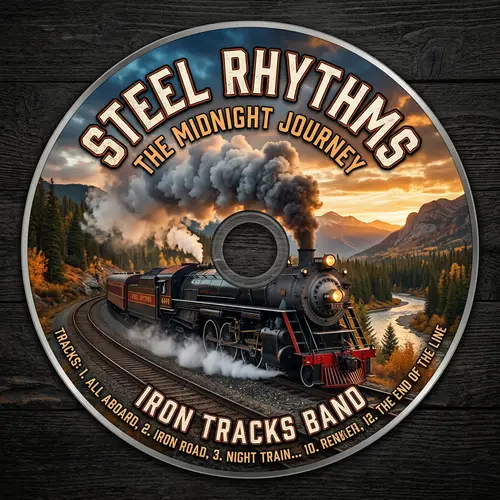 Round CD Cover Design with Train Image
