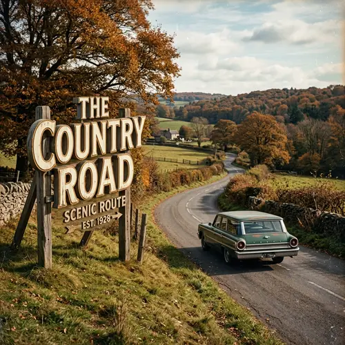 Vintage Realistic Image with 3D 'THE COUNTRY ROAD'