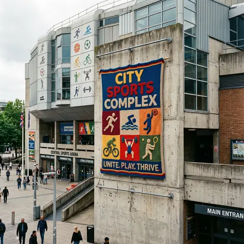 Knitted Wall Poster Mockup at Sports Complex | Kodak Vision3 500