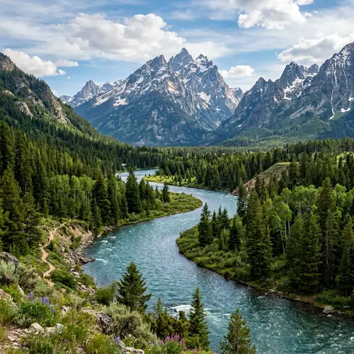 Winding River in the Mountains - Scenic Views