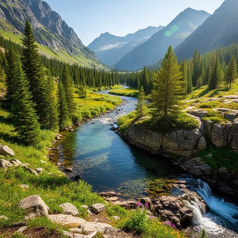 Winding River in the Mountains - Scenic Views