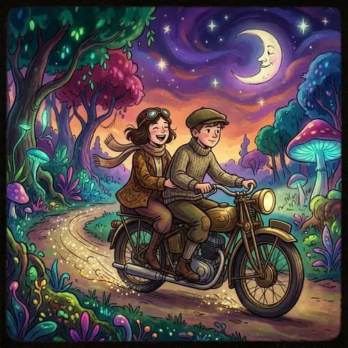 Brunette Girl and Boy on Disney Motorcycle Adventure