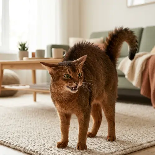 Angry Cat - Intense Abyssinian or European Shorthair Displaying Agitation
