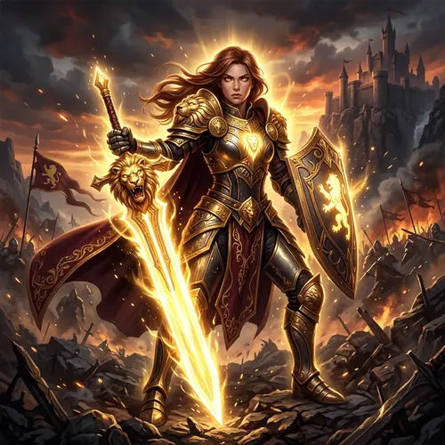 Fantasy Female Warrior in Dominant Armor - Radiant and Courageous
