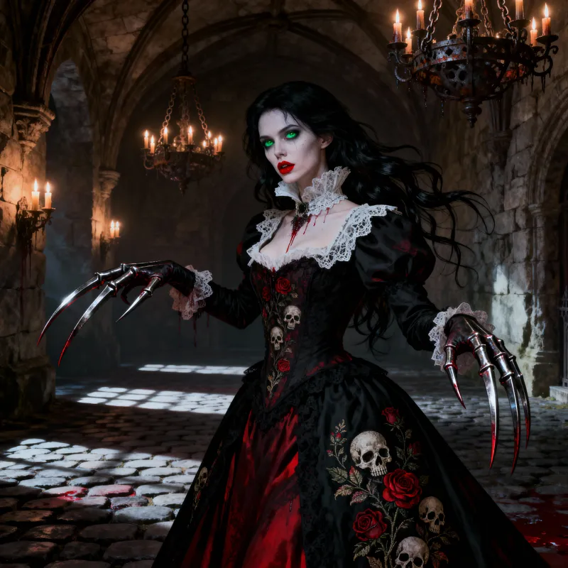 Gorgeous Gothic Woman with Long Metal Claws