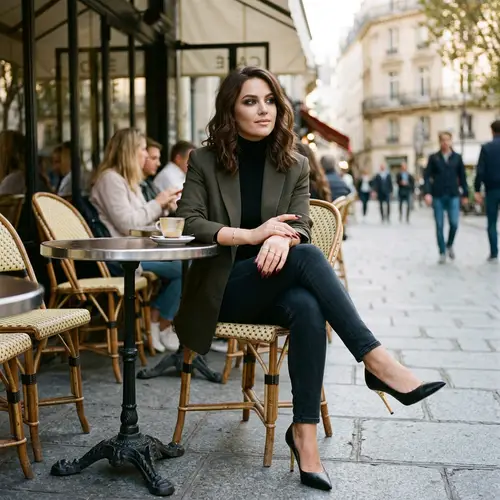 Stylish Woman with Smokey Eyes at Street Café