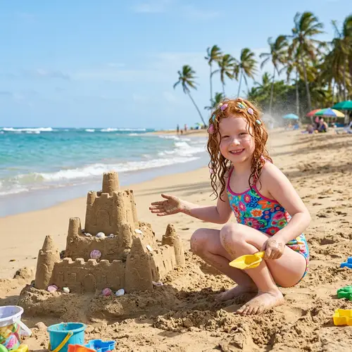 Cute Young Girl Enjoying the Beach in a Bikini