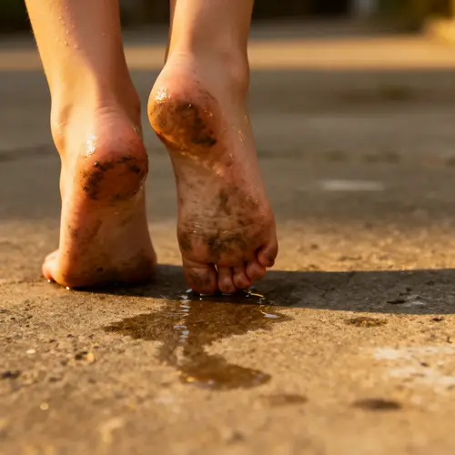 Sweaty and Dirty Feet Soles of a Girl