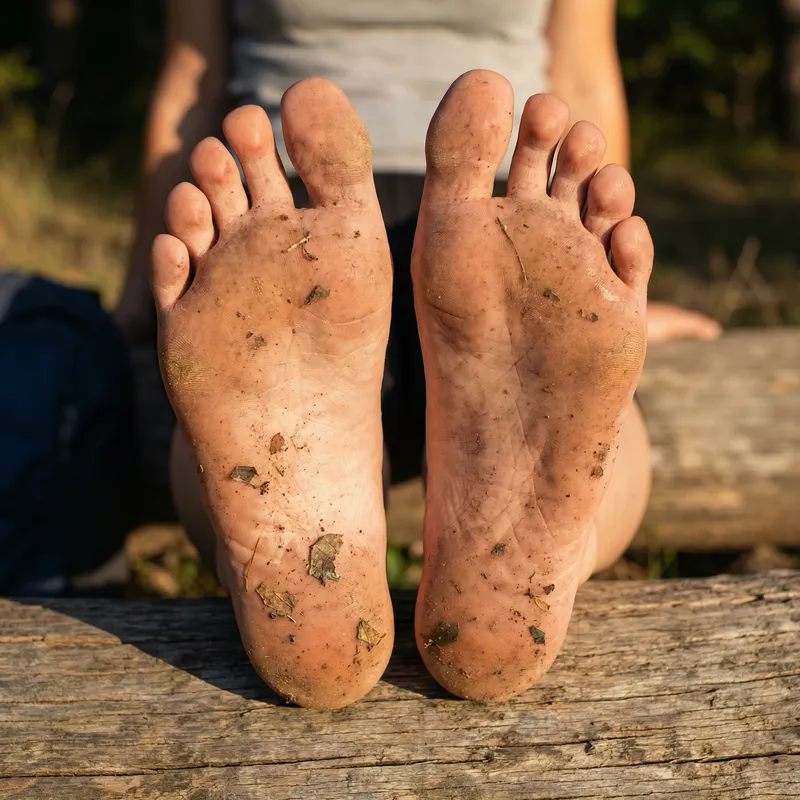 Sweaty and Dirty Feet Soles of a Girl