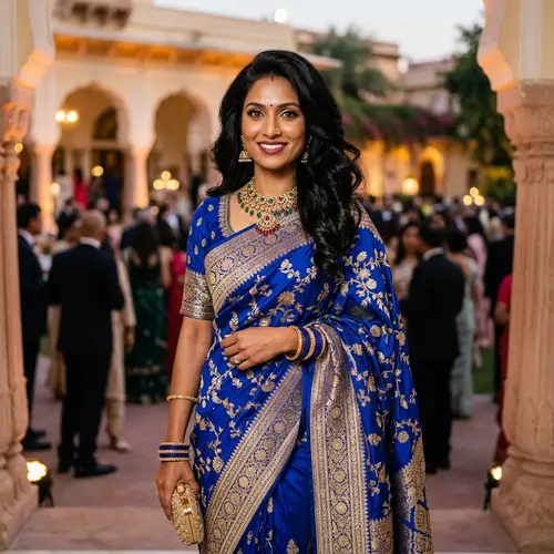 Elegant South Asian Woman in Royal Blue Sari | Beauty Queen Vibes