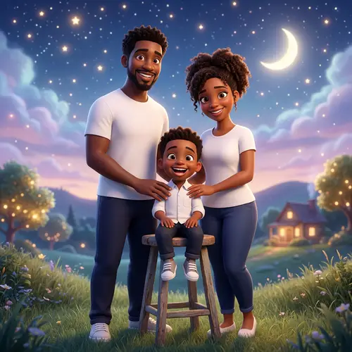 Animated Family Portrait - Loving Black Family Scene