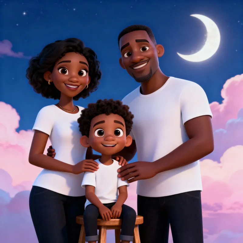 Animated Family Portrait - Loving Black Family Scene Animated Family Portrait - Loving Black Family Scene