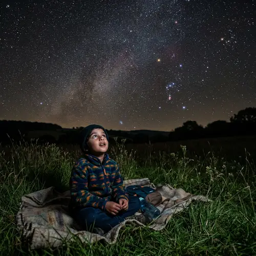 Child Gazing at Starry Sky - Wonder of the Night