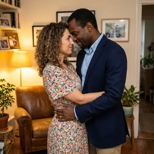 Romantic Middle-Eastern Woman & Black Man Embrace