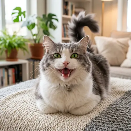 Adorable Fluffy Cat with Heartwarming Smile | Green Eyes