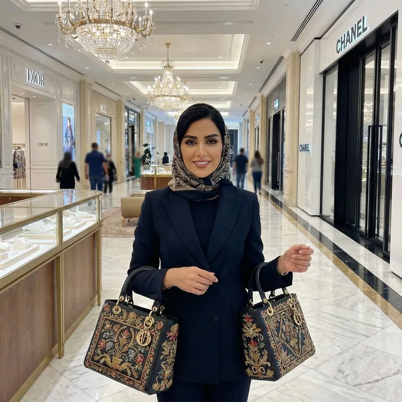 Elegant Lady with Fashionable Handbags