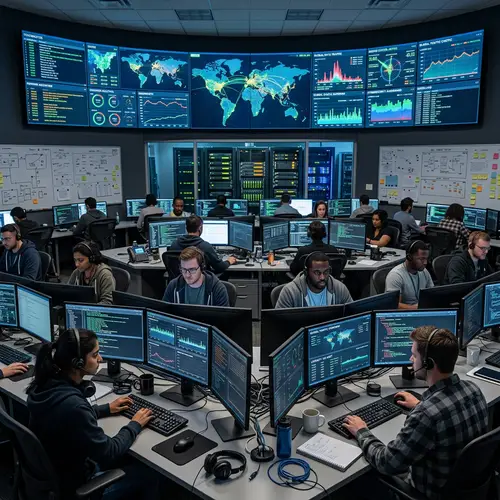 Network Operation Center in Full Swing - Tech Jobs Environment