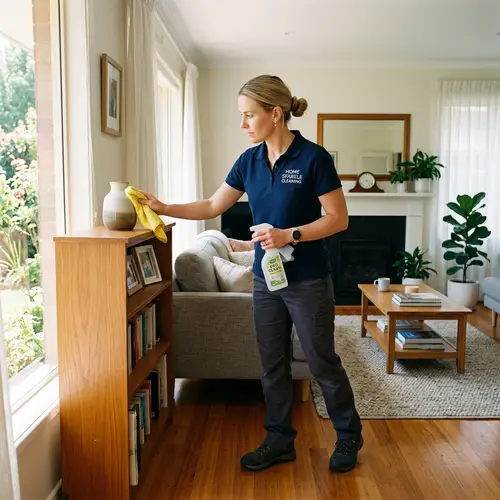 Professional Caucasian Woman House Cleaner in Action